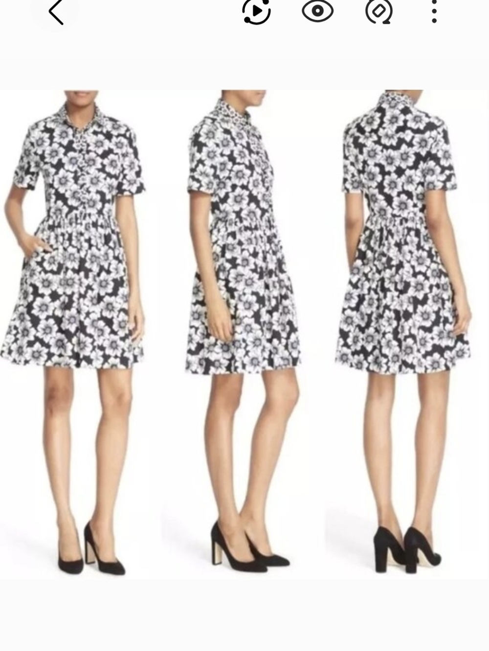 kate spade Hollyhock Black and White, Blue Floral Fit&Flare Dress Sz.2